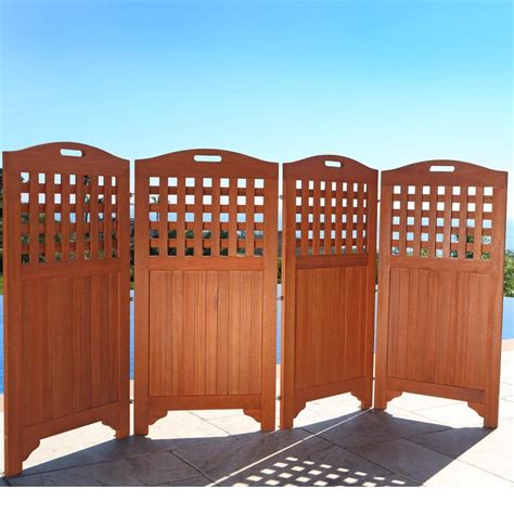Vifah 48 Outdoor Acacia Privacy Screen With 4 Panels Outdoor Deck