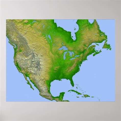 North America Shaded Relief With Height As Color Poster Zazzle