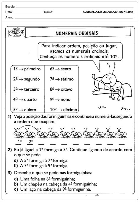 Atividade Numeros Ordinais 1 Ano