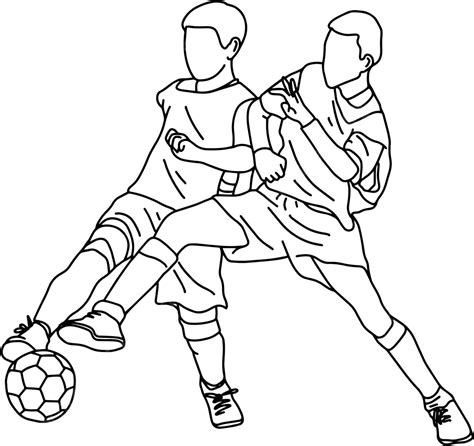 Sketch Vector Illustration Of Two Boys Playing Soccer Together And