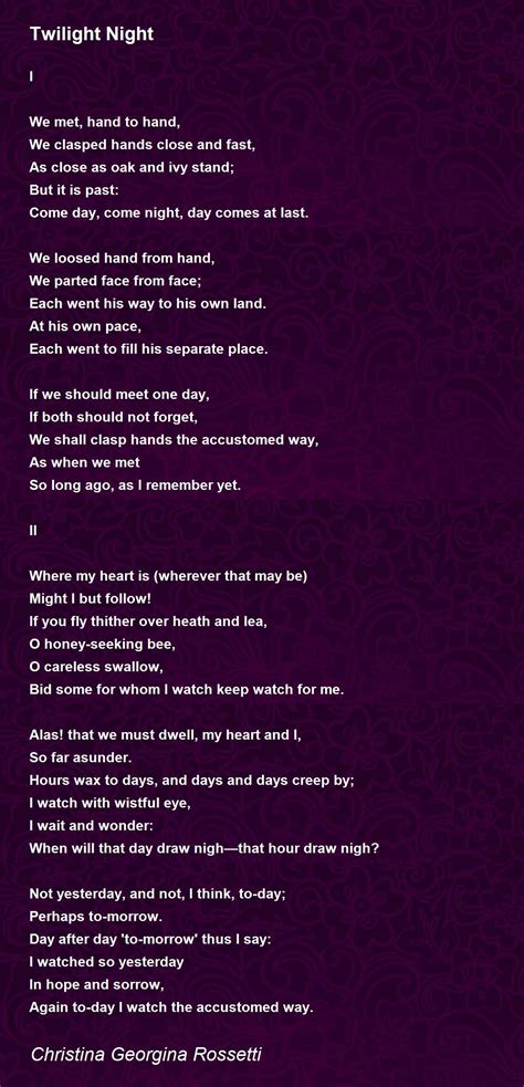 twilight night twilight night poem by christina georgina rossetti