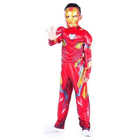 New Boys Iron Man Muscle Chest With Deluxe Mask Superhero Fancy Dress