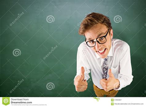 Composite Image Of Young Geeky Businessman Showing Thumbs Up Stock