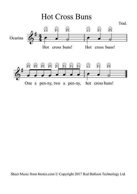 Hot Cross Buns Sheet Music For Ocarina Six Hole Notes Com