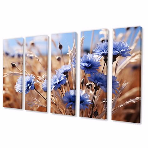 ebern designs cornflowers field iii on canvas 5 pieces print wayfair