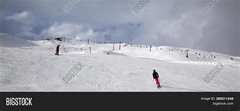 Snowy Ski Slope Skiers Image And Photo Free Trial Bigstock