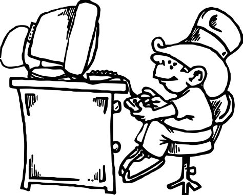 Cowboy Bow Playing Computer Games Coloring Page