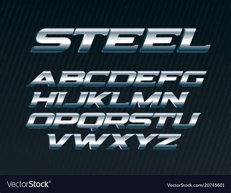 Steel Font Metal Letters Set Chrome Alphabet Vector Image