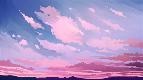 Download 1366x768 Anime Landscape Sky Clouds Wallpapers