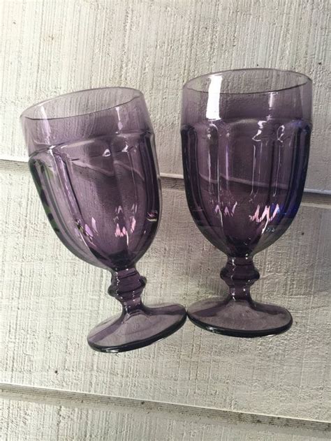 Vintage Purple Water Goblets Amethyst Glasses 16 Oz Libbey Gibraltar Duratuff Purple Glass