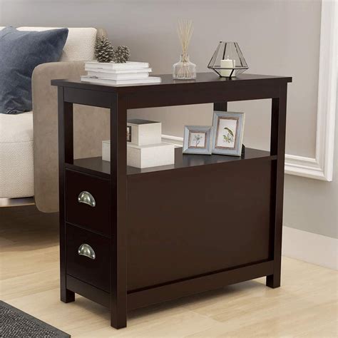 End Table With Drawer And Open Shelf Narrow Nightstand For Living Room Sofa Furniture