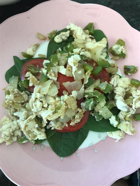 I liked it but next time i will skip the butter. Scrambled Egg Whites Over a Bed of Spinach and Tomatoe ...