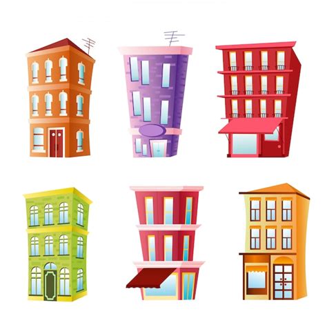 Premium Vector Illustration Of Funny Buildings Set Colorful And