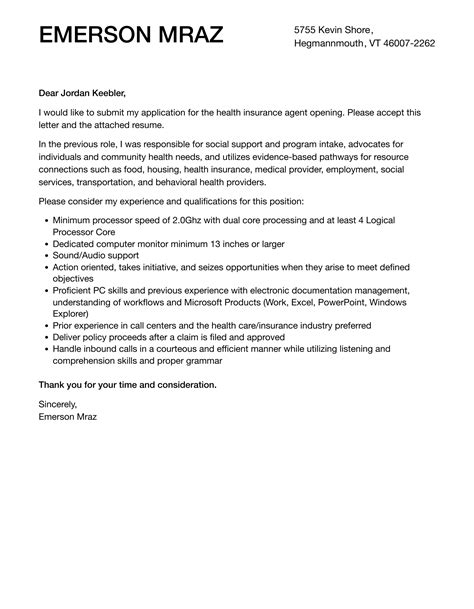 Health Insurance Agent Cover Letter Velvet Jobs