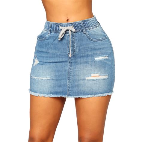 Women Bodycon Ripped Washed Frayed Casual Denim Jean Short Skirt Hihalley