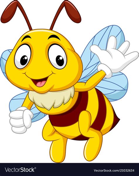 Cartoon Happy Bee Waving Hand Royalty Free Vector Image