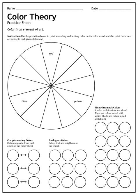 Art Theory Color Theory Color Wheel Worksheet Element