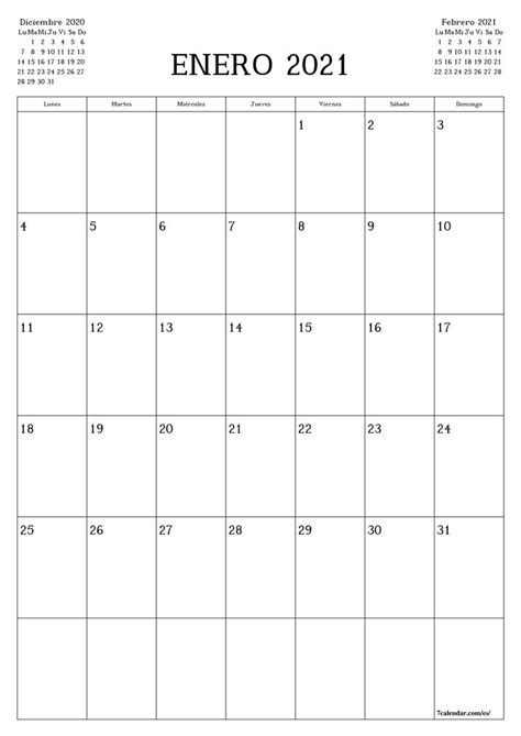 Calendario En Blanco Imprimible A4 A5 Y A3 Pdf Y Png Enero 2021