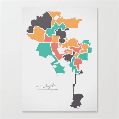 Los Angeles Map With Boroughs And Modern Round Shapes Canvas Print By