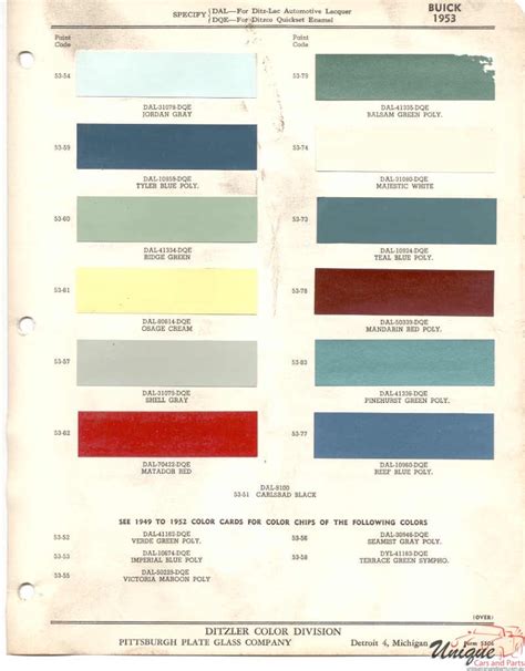 Buick Paint Chart Color Reference