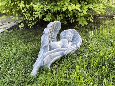 Concrete Baby Angel Wings Cherub Garden Statue Baby Etsy