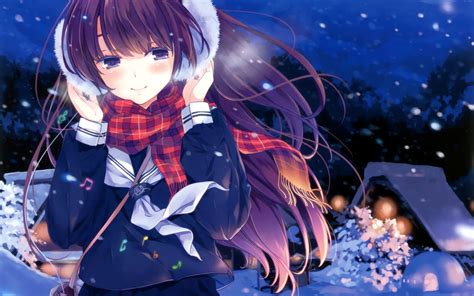 Download Wallpaper For 2048x1152 Resolution Cold Winter Nights Girl Snow Anime Hd Anime