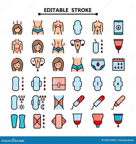 Menstruation Color Icon Set Stock Vector Illustration Of Menstrual Editable