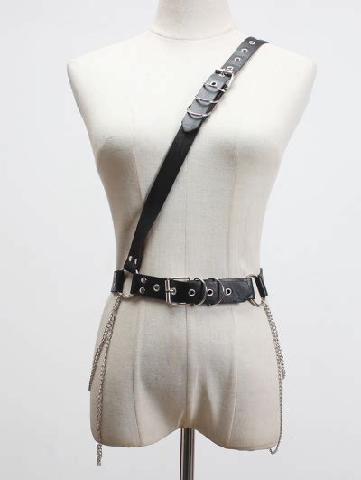 Black Gothic Punk Pu Leather One Shoulder Chain Buckle Belt Harness Uk