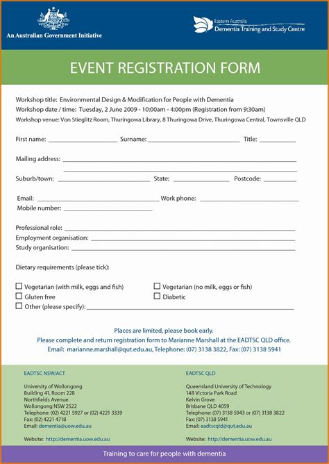 Kostenloses Event Registration Form Printable
