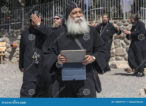 Coptic Monks At The Church In Tabgha Beside Sea Of Galilee Editorial