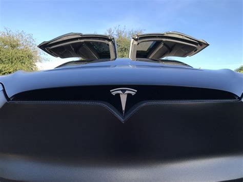 Tesla Model X Black Satin Gold Dust Vinyl Wrap With Carbon Fiber