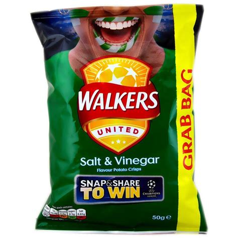 Walkers Salt And Vinegar Flavour Crisps Grab Bag 50g Approved Food