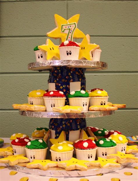 Super Mario Cupcake Cake And Star Cookies Ordered Cupcakes With Icing
