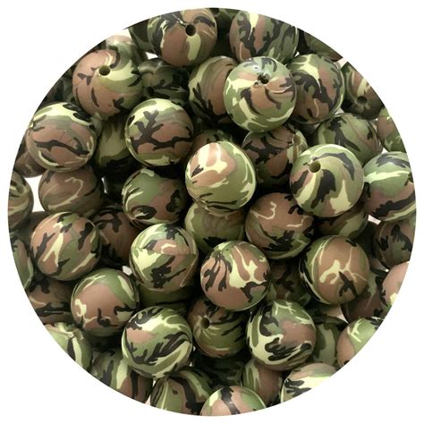 Green Camo 15mm Round 10 Beads Aj Craft Supplies