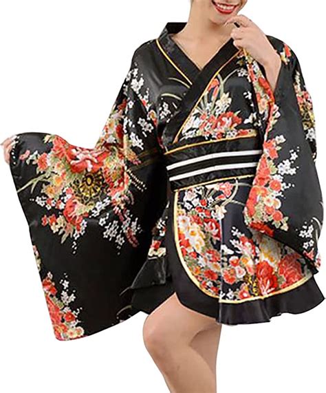sexy short kimono dress with obi belt japanese traditional floral print yukata bathrobe geisha