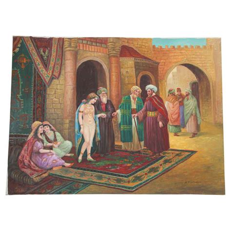 otto pilny orientalist oil on canvas the slave market a north african scene for sale at 1stdibs