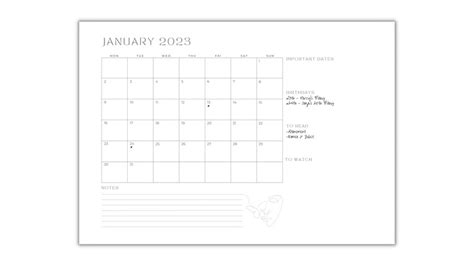 Simple Printable 2023 Calendar With Space For Notes Etsy