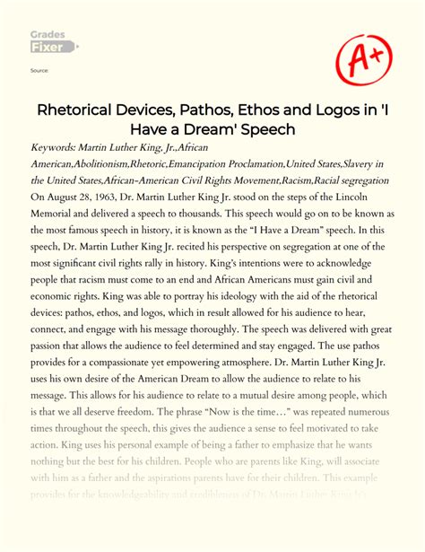 Rhetorical Devices Pathos Ethos And Logos In I Have A Dream Speech