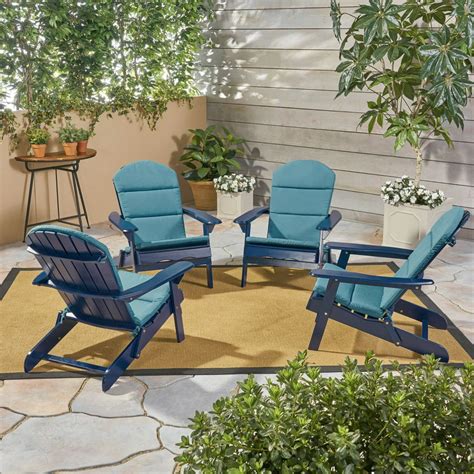 Set Of 4 Navy Blue And Teal Outdoor Patio Adirondack Chairs With