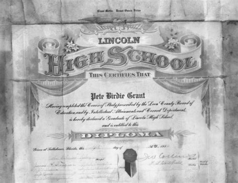 Florida Memory • Lincoln High School Diploma For Pete Birdie Grant