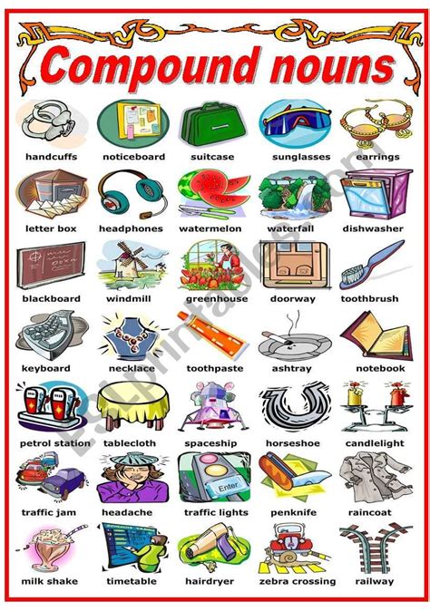 Compound Nouns Pictionary Bandw Version Included Esl Worksheet By Katiana Vocabulario En