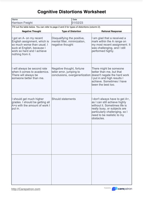 Printable Cognitive Distortions Worksheet Pdf With Examples Free
