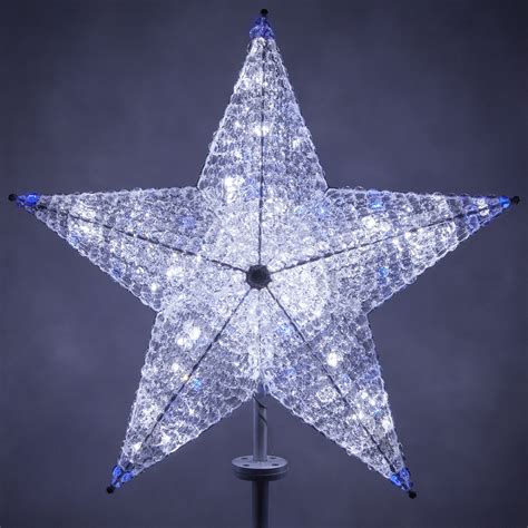 christmas decorations  shimmering cool white blue led crystal  point star tree topper