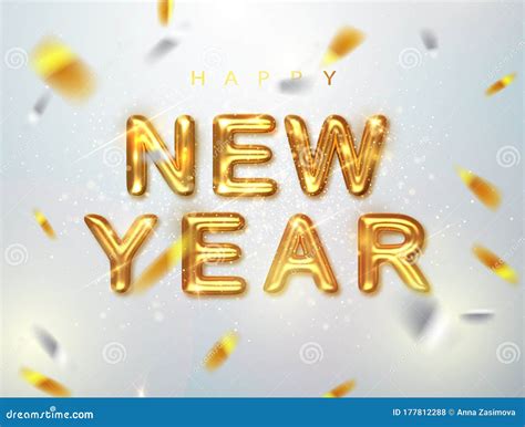 Happy New Year Holiday Vector Illustration Of Golden Metallic