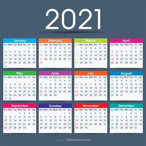 123freevectors 2021 Calendar To Plan Every Month Of 2021 Available Here