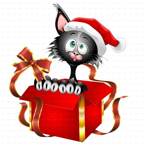 Cat Cartoon on Christmas Gift by Bluedarkat | GraphicRiver png image