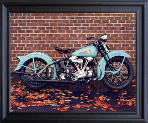 1938 Aqua Harley Davidson Ron Kimball Vintage Motorcycle Wall Black