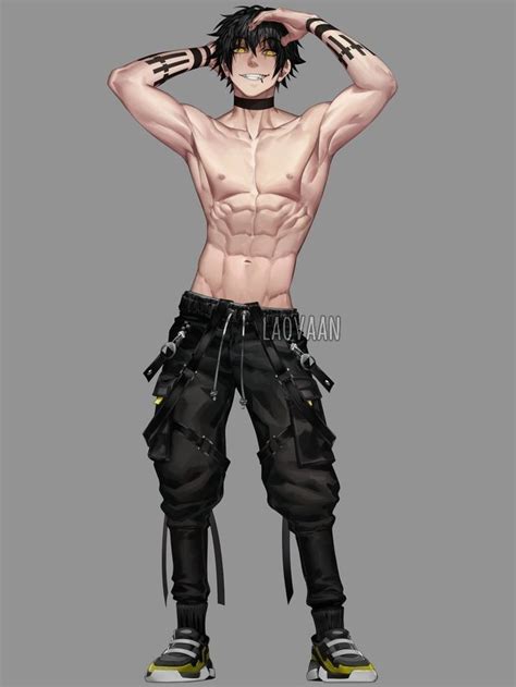 An Anime Character With No Shirt And Black Pants