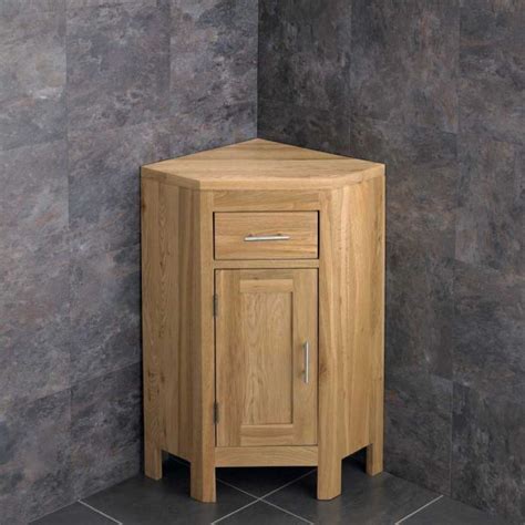 Small Oak Corner Bathroom Storage Cabinet 570mm Wide Alta Bathroom