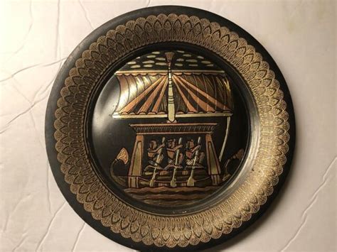 Vintage Egyptian Engraved Etched Metal Copper Brass Wall Plate Rare Collectible Ebay